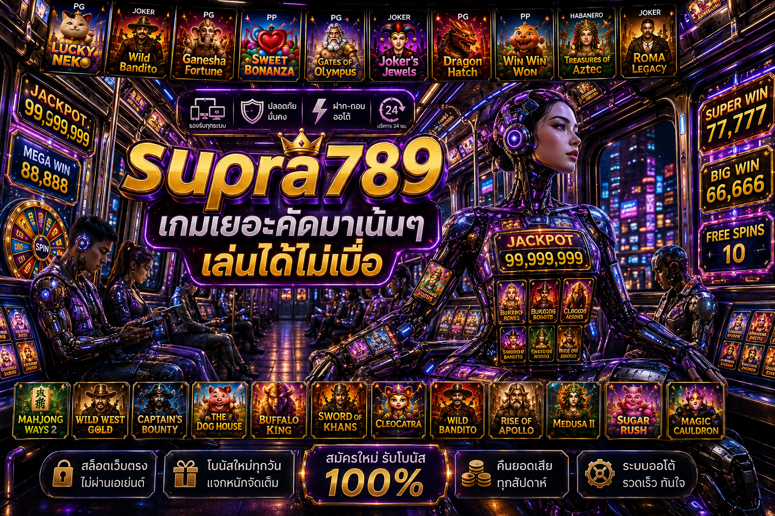 ระเบิดแจ็คพอตทุกการสปินที่ supra789 อาณาจักร สล็อตเว็บตรง ได้เงินง่าย รวม 10 ค่ายเกมดังๆเพียบ มี เกมเยอะ คัดมาเน้นๆ ให้คุณ เล่นได้ไม่เบื่อ